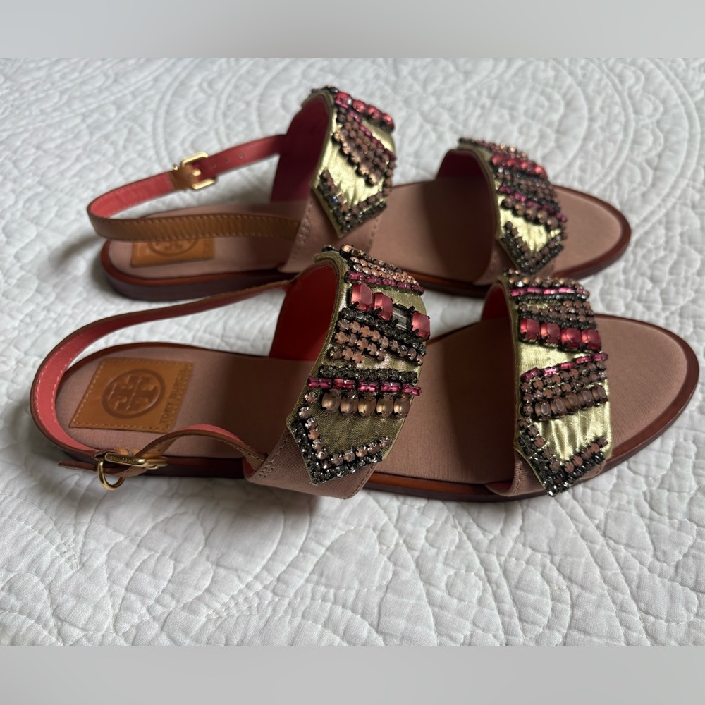 Tory Burch Tanner Flat strawberry and gold sandals
